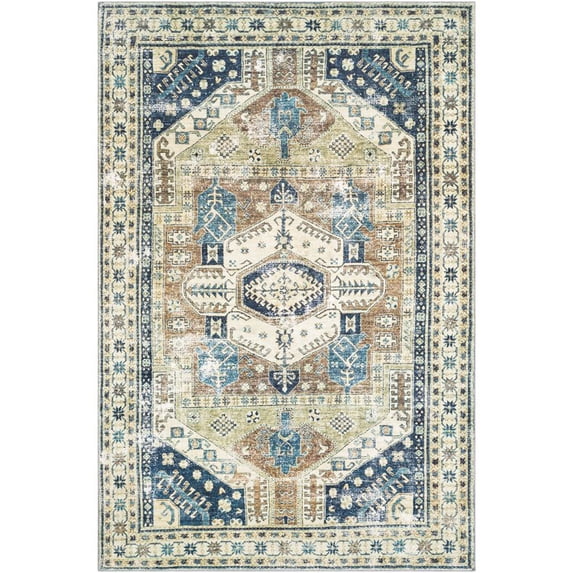 Surya Erin ERN-2303 102x138" Rectangle Microfiber Rug in Blue/Light Olive/Brown