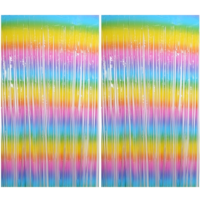 2 Pack Rideau à Franges Arc-en-Ciel Rideaux Colorés en Guirlande pour Fête d'Anniversaire Mariage