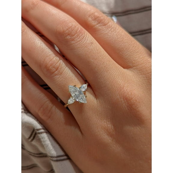 SOLITAIRE JEWELS 1.80Ct Marquise Moissanite Engagement Ring With Side Pear Moissanite 10K Yellow Gold