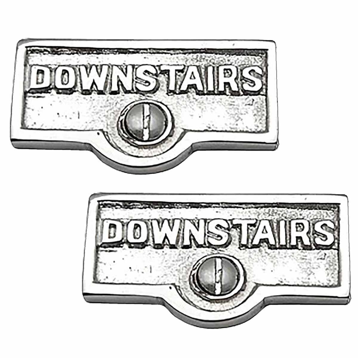 2 Switch Plate Tags DOWNSTAIRS Name Signs Labels Chrome Brass