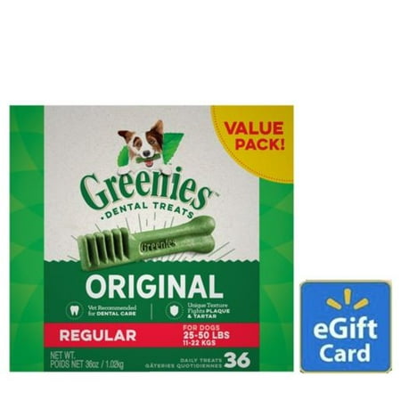 GREENIES Original Regular Size Dental Dog Treats with FREE $15 Gift Card!