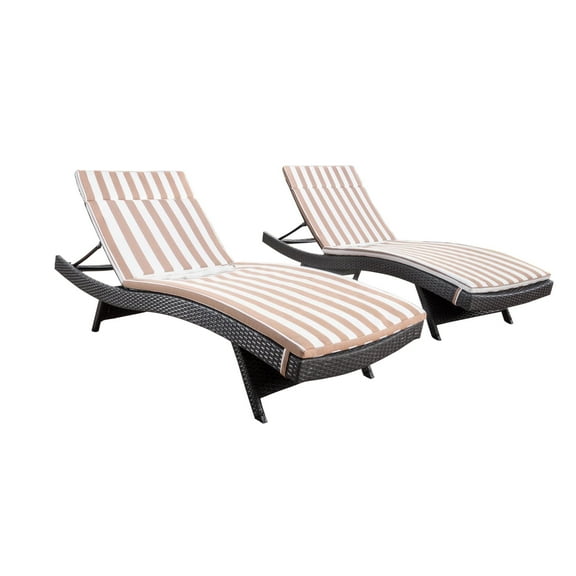 Noble House Anthony Outdoor Wicker Lounge with Cushion, Set of 2, Grey, Brown and White Stripe