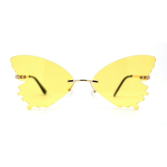 Womens Die Cut Butterfly Shape Rimless Funky Party Sunglasses Gold Yellow