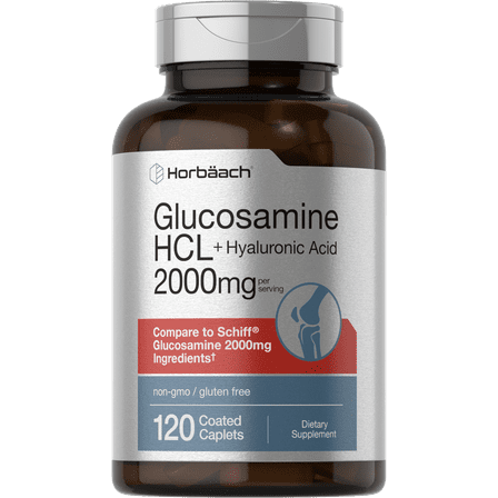 Glucosamine HCL | With Hyaluronic Acid | 2000mg | 120 Coated Caplets | Non-GMO & Gluten Free Supplement | by Horbäach