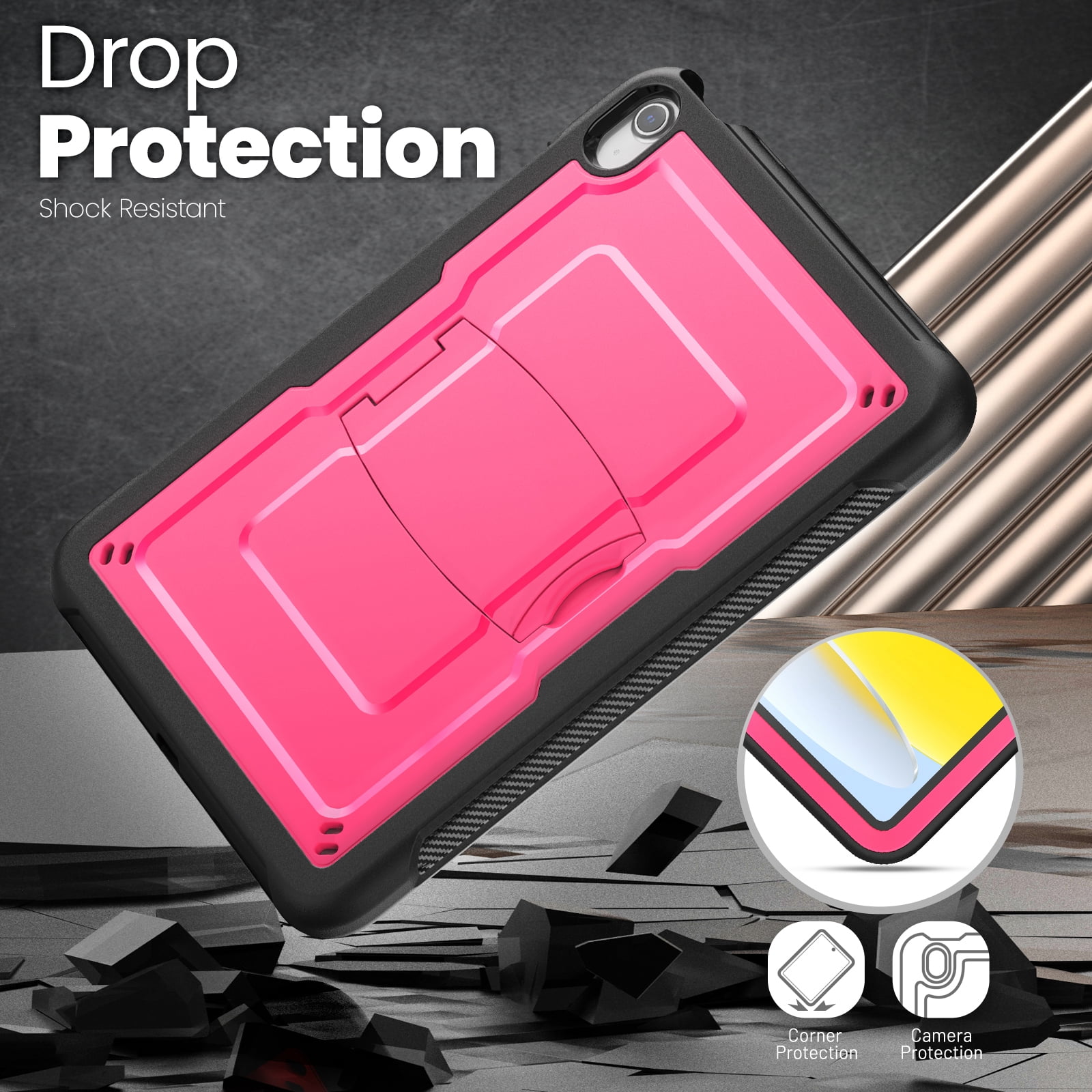 Allytechgroup Case for Apple iPad (A16) 11th Generation 11 inch 2025 Model with Pencil Holder/Kickstand Hard PC + Soft TPE Bumper Rugged Slim Stand Shockproof Shell Heavy Duty Protection Cover, Rose