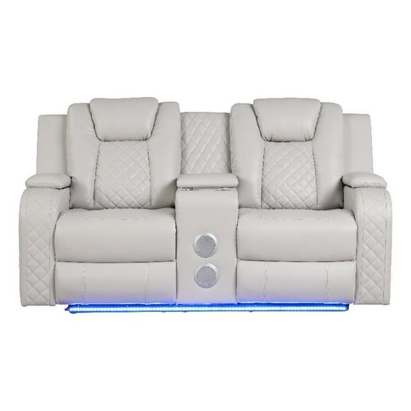 Benz LED & Power Reclining Loveseat Made With Faux Leather in Ice/ White