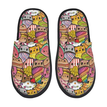 Balery Fruit-Flavored Ice-Cream Slient Indoor Furry Fleece Comfort House Shoes Soft Non-Slip Home Shoes Cotton slippers House Slippers-- Large