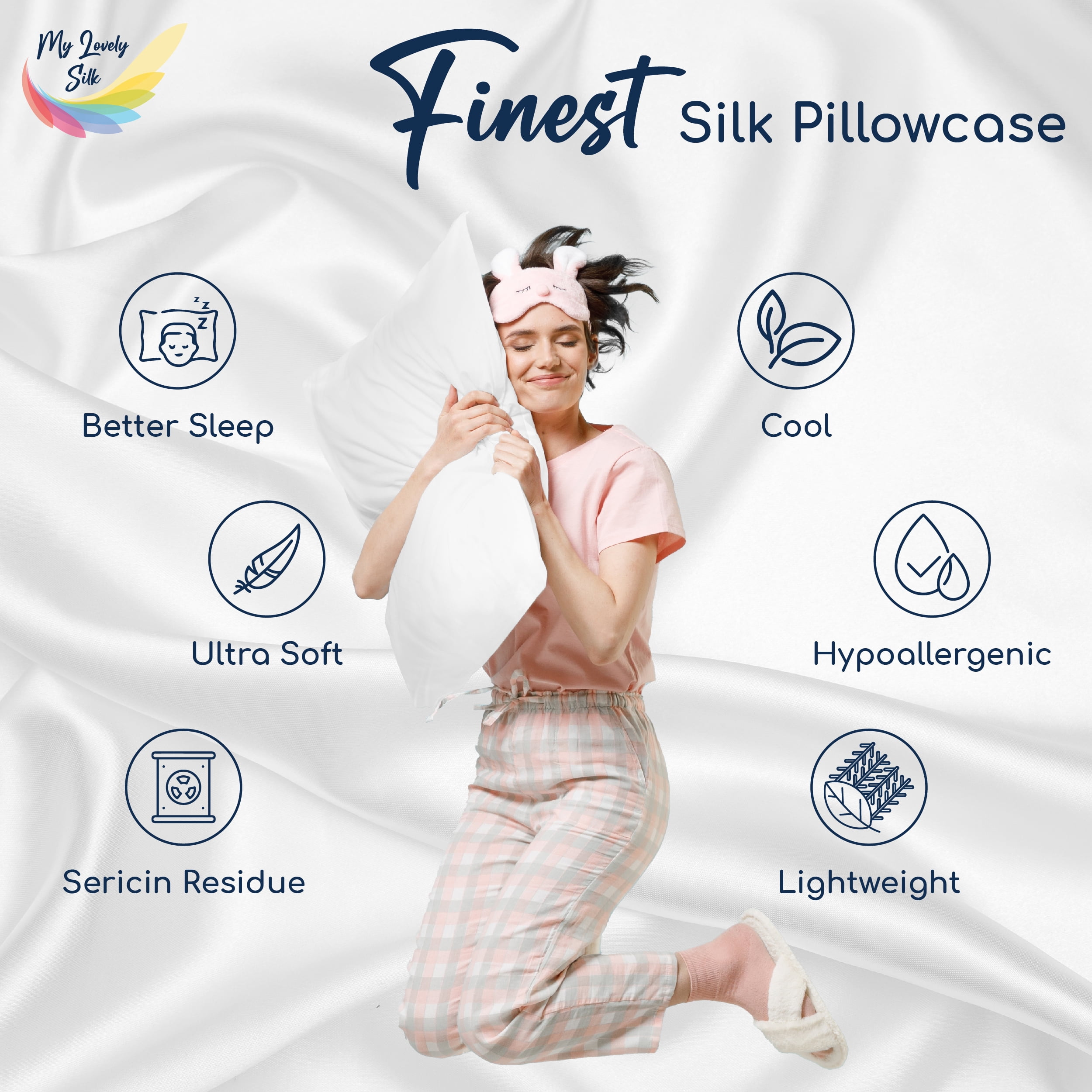 My Lovely Silk Pure 6A Silk Pillowcase - 51 x 92 cm, Natural Silk Pillow Case For Hair and Skin, Hypoallergenic and Breathable Silk Pillow Cases For Women, Double Sided 22 Momme Silk, Durable.