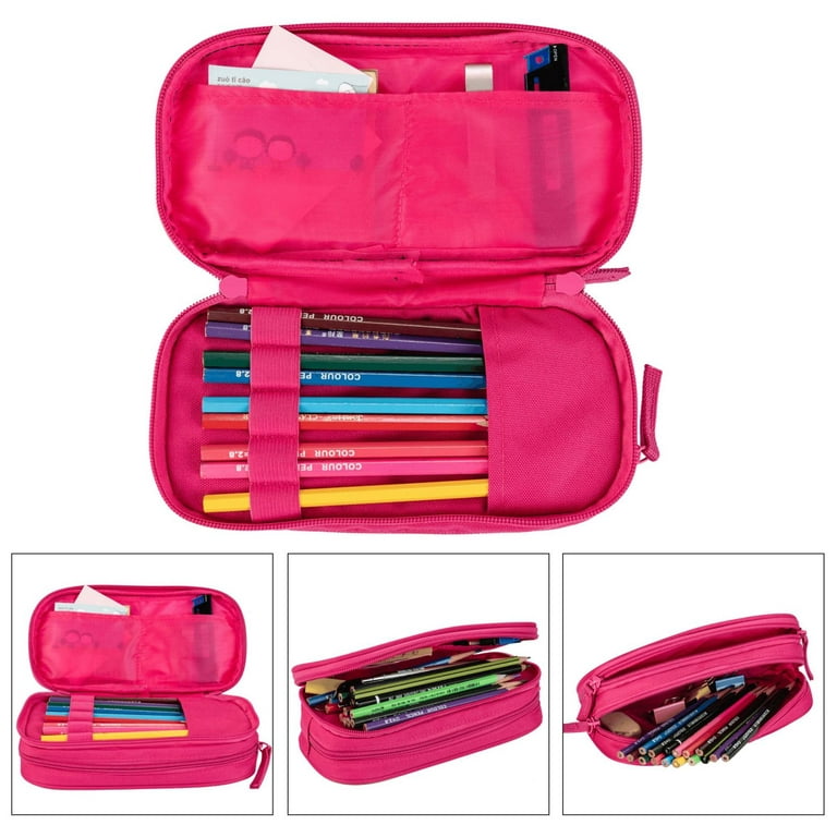 XMXY Large Capacity Pencil Case, Colorful Sparkling Heart Pencil Box Pouch  with Compartments Portable Pencil Bags with Zipper for Teen Girl Pink