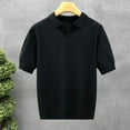 thumbnail image 2 of MIXUE Shirts For Men Summer Knitted Solid Color Lapel Short Sleeve Loose Pullover Tops T Shirts Sportswear,Black,XXXL, 2 of 4