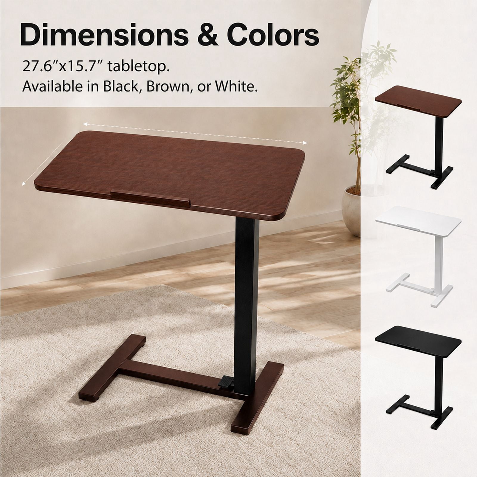 Alvantor Adjustable Bedside Table with Wheels, Overbed Table Portable Standing Cart & Laptop Desk with Adjustable Height and Inclination, Suitable for Bed, Couch, Wheelchair