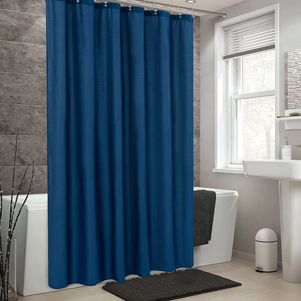 Blue Shower Curtain Liner, White Fabric Shower Liner, 2in1 Bathroom