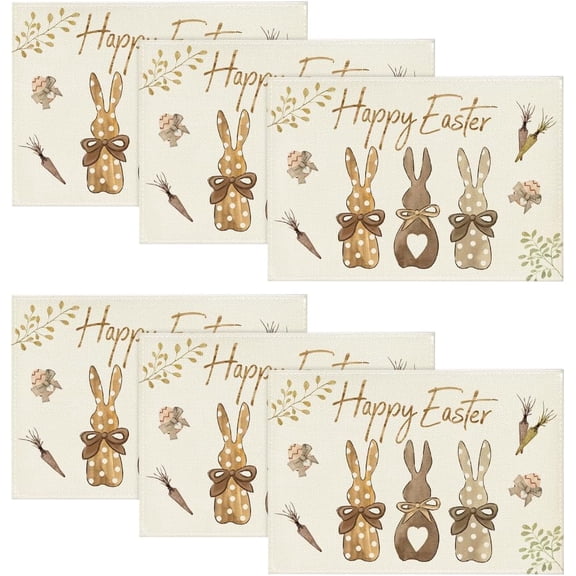 Carrots Rabbit Bunny Happy Easter Placemats Set of 6, 12x18 Inch Seasonal Spring Table Mats for Party Kitchen Dining Decoration