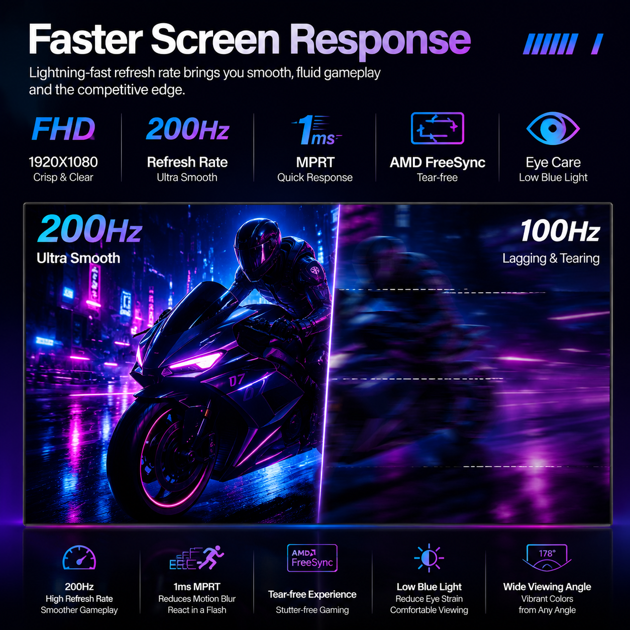 Gawfolk 24.5" Gaming Monitor 200Hz Full HD, Black photo 7