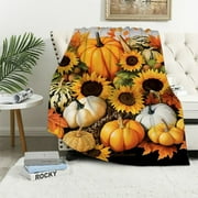 Alepadnf Sunflowers Pumpkin Fall Soft Flannel Cozy Blankets Lightweight for All Seasons Excellent Hand Feel Blanket 50x60in