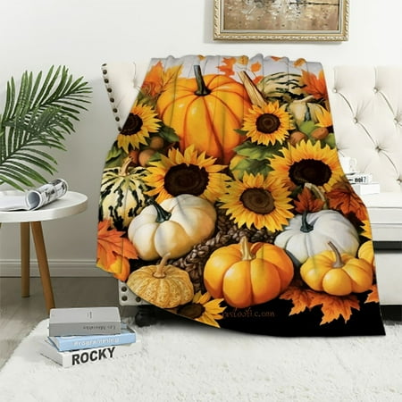 Alepadnf Sunflowers Pumpkin Fall Soft Flannel Cozy Blankets Lightweight for All Seasons Excellent Hand Feel Blanket 50x60in