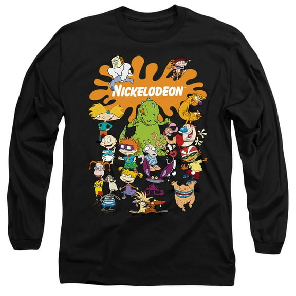 Nickelodeon Brand Nick Splat Group Unisex Adult Long-Sleeve T Shirt (Small) Black