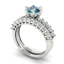 1.66 ct Brilliant Round Cut Blue Moissanite 18K White Gold Solitaire with Accents Engagement Bridal Wedding Ring Band Set size 8.75