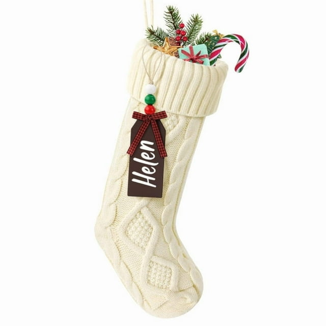 Bolsa de Regalo para Calcetines Navideños | Calcetines Navideños de Punto Rojo y Blanco con Motivos Bordados y Puños de Piel Sintética | Hilo Acrílico Resistente con Lazo Reforzado para Colgar | Espa