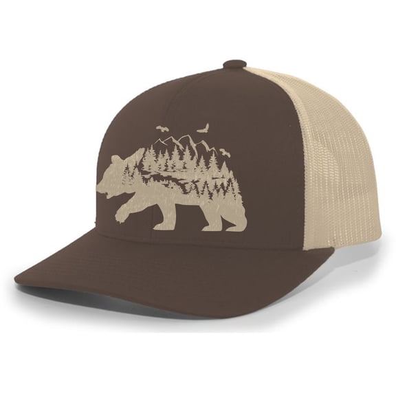 Heritage Pride Mens Trucker Hat Embroidered Mountain Bear Outdoor Hat Baseball Cap-Brown/Khaki