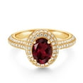 thumbnail image 2 of Gem Stone King 18K Yellow Gold Plated Silver Oval Red Rhodolite Garnet and White Moissanite Engagement Ring for Women (1.99 Cttw, Gemstone Birthstone, Available in Size 5, 6, 7, 8, 9), 2 of 5