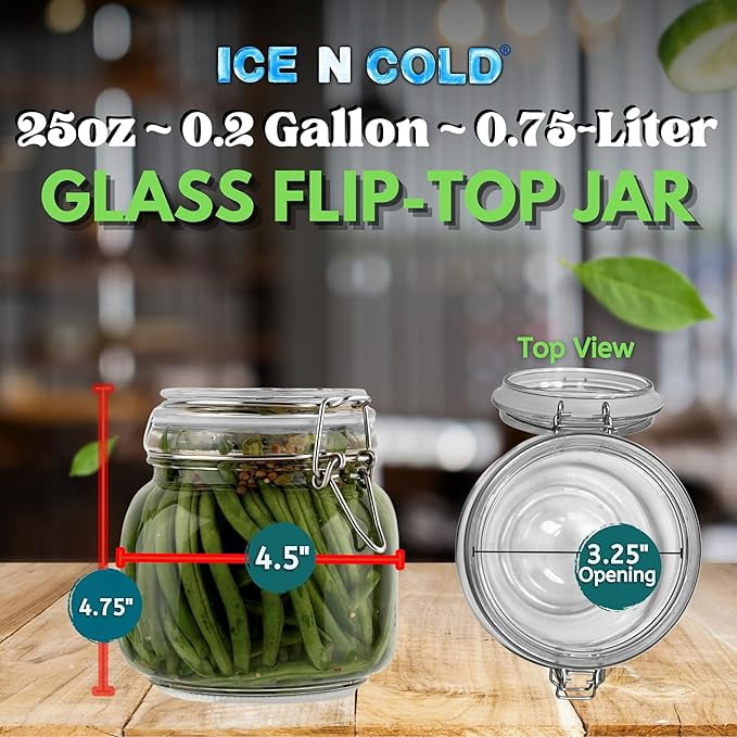 Airtight Glass Storage Jars with Clamp Lid – Food Storage Containers with Rubber Gasket Seal – Pantry & Kitchen Canisters for Dry Goods, Coffee, Sugar, Pasta – 0.4L to 2.2L Sizes (2, 25oz | 0.75L)