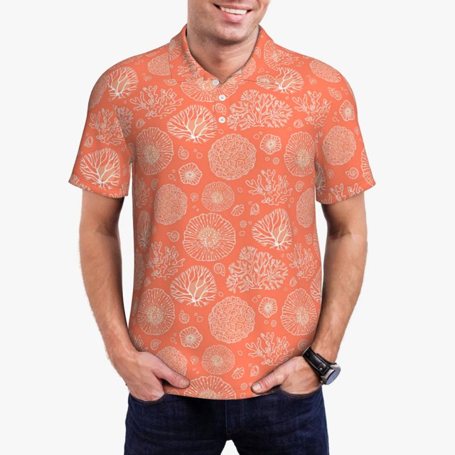 Fotbe The Marine Theme With Beautiful Corals Camiseta Polo de Golf para Hombre con Estampado – Camisa Deportiva Transpirable con Cuello Abotonado-Small