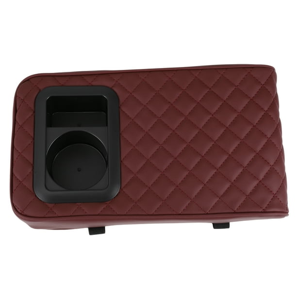 Funda del Consola Central del Coche Almohadilla del Consola Central con Soporte para Vaso 13.39"x7.48"x2.76" Negro Rojo Oscuro Cuero Nappa
