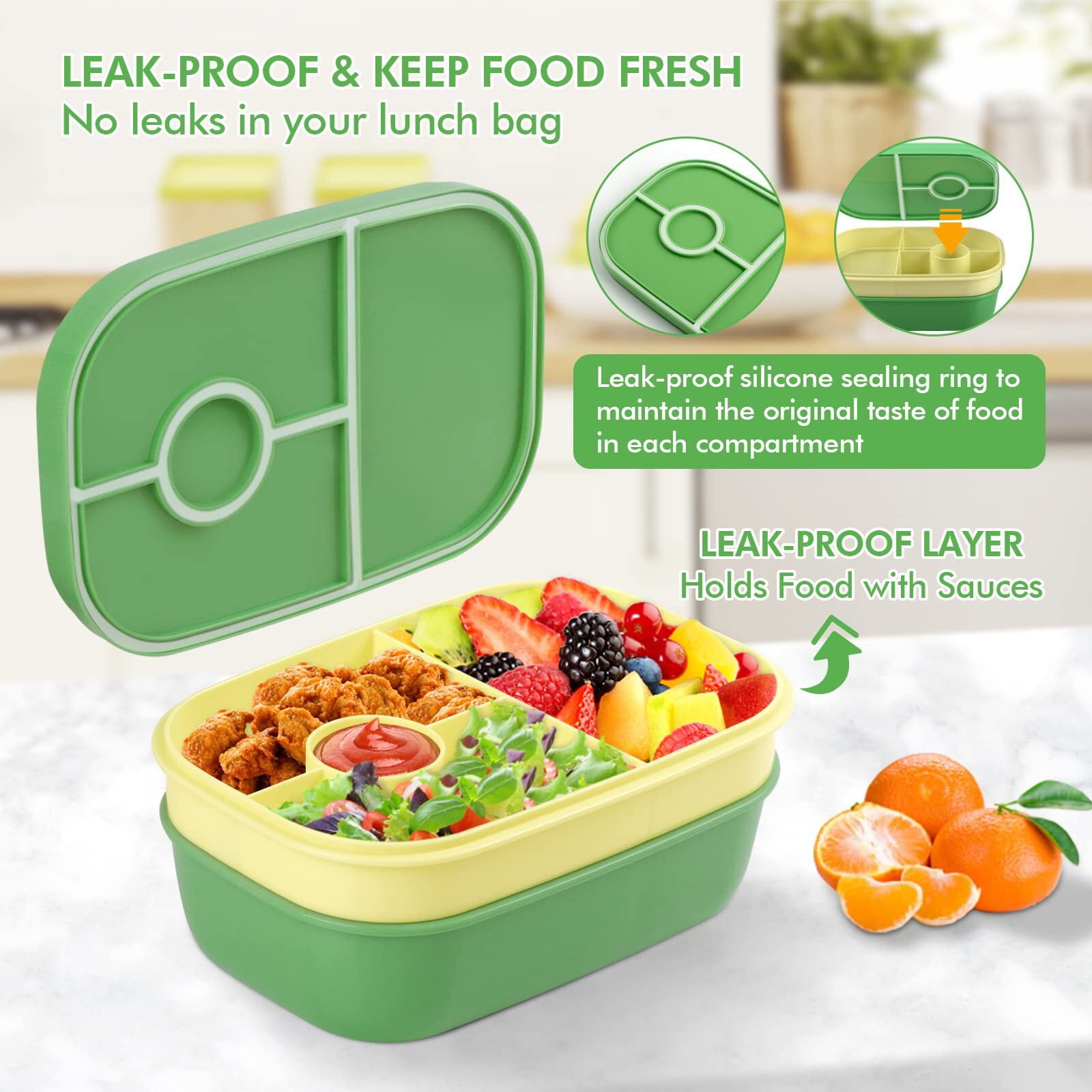  Caperci Stackable Bento Box Adult Lunch Box - 3 Layers  All-in-One Lunch Containers with Multiple Compartments for Adults & Kids,  55 oz Large Capacity, Built-in Utensil Set & BPA Free (Green)