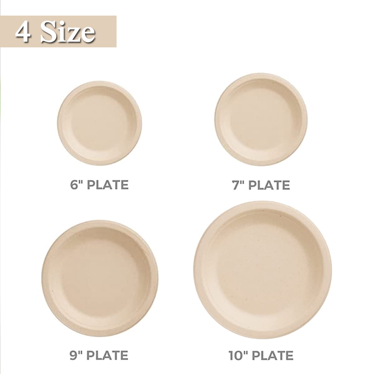 6 inch Compostable Dessert Plates, Heavyduty Sugarcane/Bagasse and Bamboo Fibre Biodegradable Disposable Paper Plate