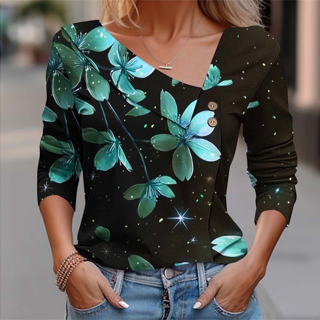 FcBaudy Hauts pour Femmes, Blouses & Chemises à Manches Longues Col en V, Chemises pour Femmes Mode Décontractée Imprimée Blouse Boutonnée T-shirt Blouse Femme Blouse en Polyester