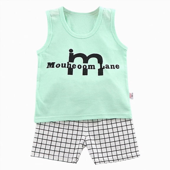 Toddler Boy Summer Outfits Baby Boys Cloting Set Outfit Crocodile Seagull Print Sleeveless Tank Top Grid Shorts 2 Piece Casual Summer Wear