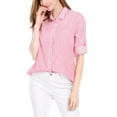 thumbnail image 2 of MODA NOVA Junior's Stripes Button Down Roll-up Long Sleeves Point Collar Shirt Pink 2XL, 2 of 5