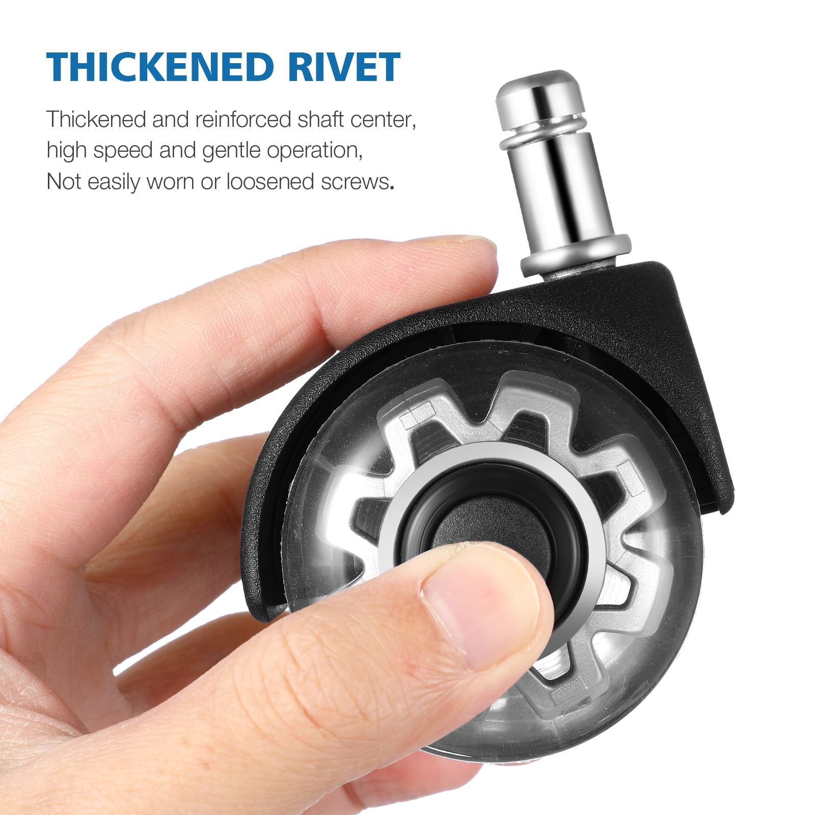 Office Chair Caster Wheels 2" Dual Wheels Set of 5 for Tile and Hardwood Floors, Universal Fit for Most Chairs (Transparent)