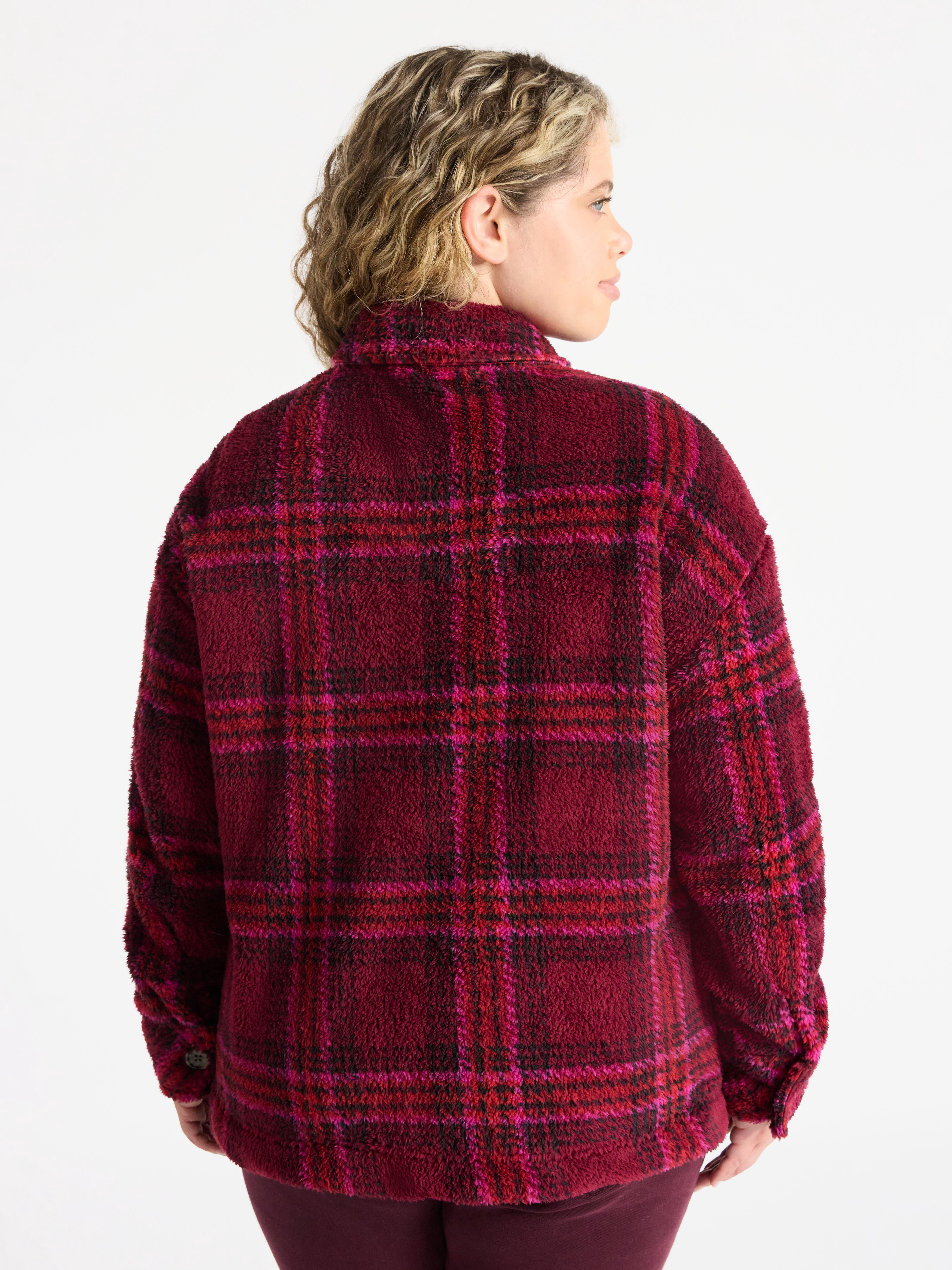 Terra & Sky Women's Plus Size Cozy Button Front Shacket with Long Sleeves, Sizes 0X-5X