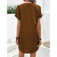thumbnail image 5 of 2025 Casual Summer T Shirt Dress for Women Solid Color Short Sleeve V Neck Mini Shift Dresses with Pockets, 5 of 8