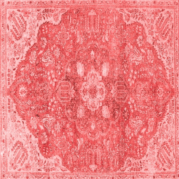 Ahgly Company Indoor Square Medallion Red Traditional Area Rugs, 4' Square