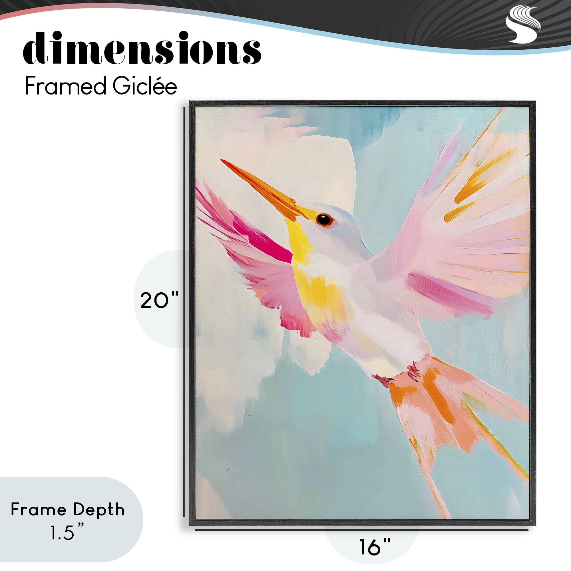 Stupell Industries Pastel Hummingbird Soaring Black Framed Giclee Art, design by The Prints Vibe