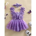 thumbnail image 3 of Loicainy Toddler Baby Girl Bodysuit Dress 3 6 12 18 24 Months Flower Embroidery Tie-Up Mesh Romper Bow Headband 2 Piece Set, 3 of 9