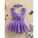 thumbnail image 3 of Conjunto de verano para bebé niña, pelele de malla con bordado floral y diadema con lazo, 2 piezas., 3 of 9