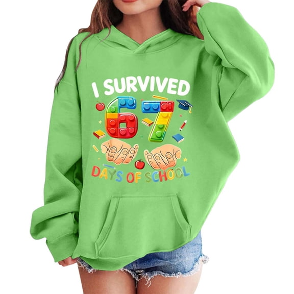 Kids Hoodies Sweatshirts 6 7 Six Seven Letter Hoodies Sweatshirts Comfortable Girls Long Sleeve Hooded Sweatshirt With Pocket Cute Print Pullover Athletic Hoodie For Kids Green 160(11-12 Years)