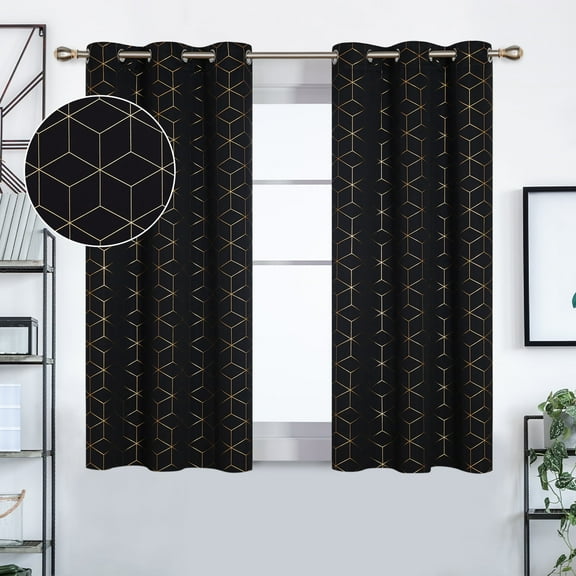 Deconovo Gold Diamond Foil Print Blackout Curtains for Living Room, 42x63 inches, 2 Panels(Black)