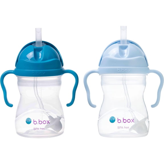 b.box Sippy Cups for Toddlers, 2-pack, Leakproof Weighted Straw Cup 6 Months, Toddler Water Bottle with Handles, BPA Free, Dishwasher Safe, 8oz - Cobalt Bubblegum