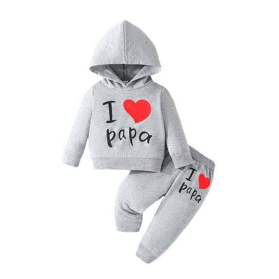 Ruyang Baby 2 Piece Outfit I Love Papa Sweatsuit Set Long Sleeve Hoodies Sweatpants Suit Cotton Cute Joggers Tracksuit Winter Clothes