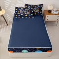 thumbnail image 4 of Manfei Lovely Astronaut Alphabet M Zipper Queen Comforter Set with Fitted Sheet and 2 Pillowcases,Celestial Space Planets Zipper Bedding Set,Navy Blue Reversible,4pcs, 4 of 8