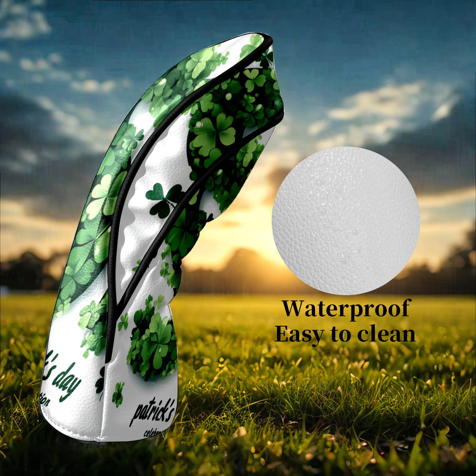 Golf Club Head Covers Clover-Styled "ST" Patrick's Decor Waterproof Leather Golf Head Covers for Men Women Driver Head Cover Fairway Headcover for Golf Lovers