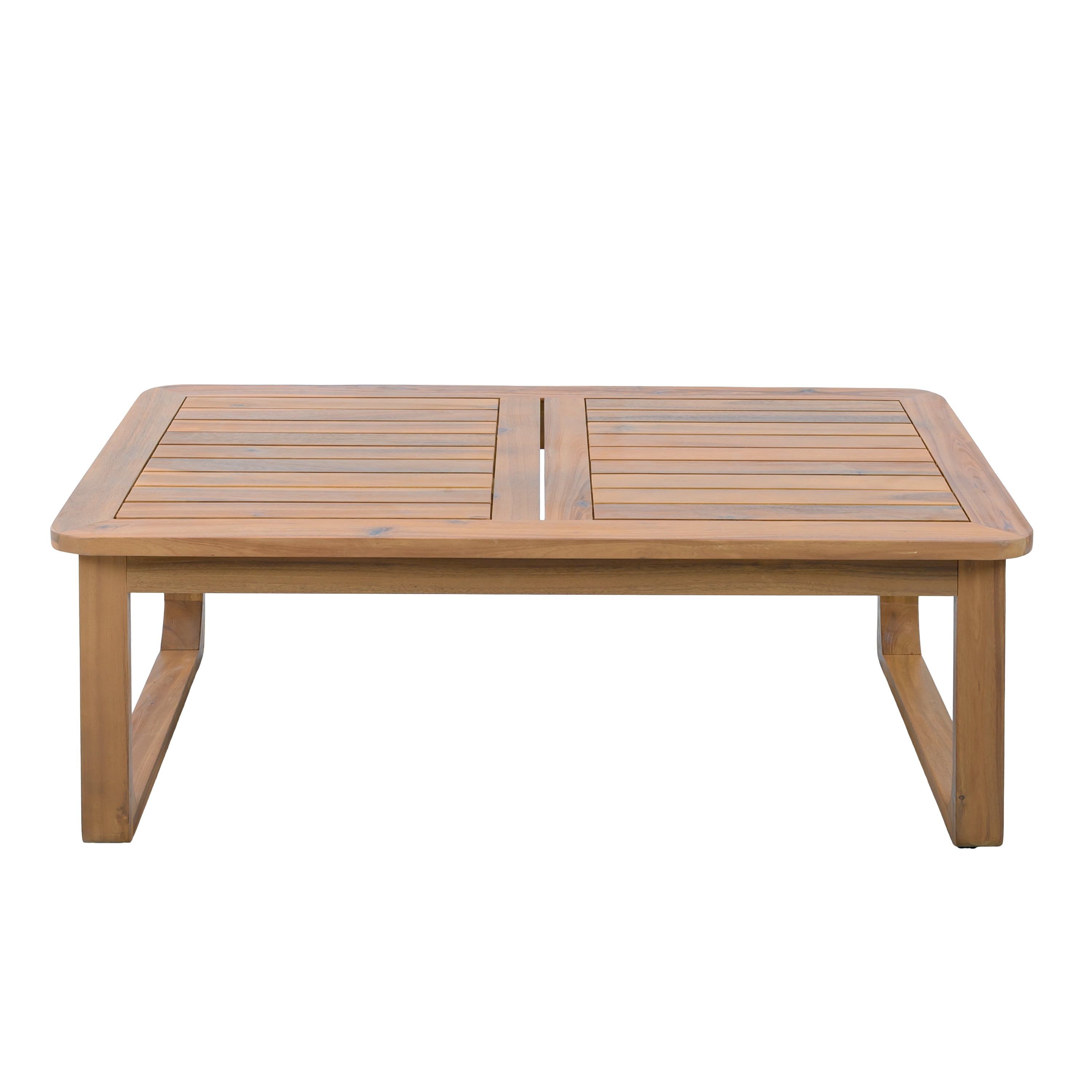 Coffee Table, Outdoor Rectangular Acacia Wood Patio Table with Curved Legs for Deck Garden, Light Teak
