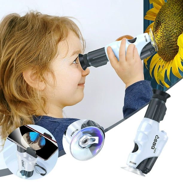 Flywake Cadeaux de Noël pour Enfants, Microscope Portatif Extérieur pour  Enfants Adultes Équipement d'expérimentation Scientifique Mini Jouets 