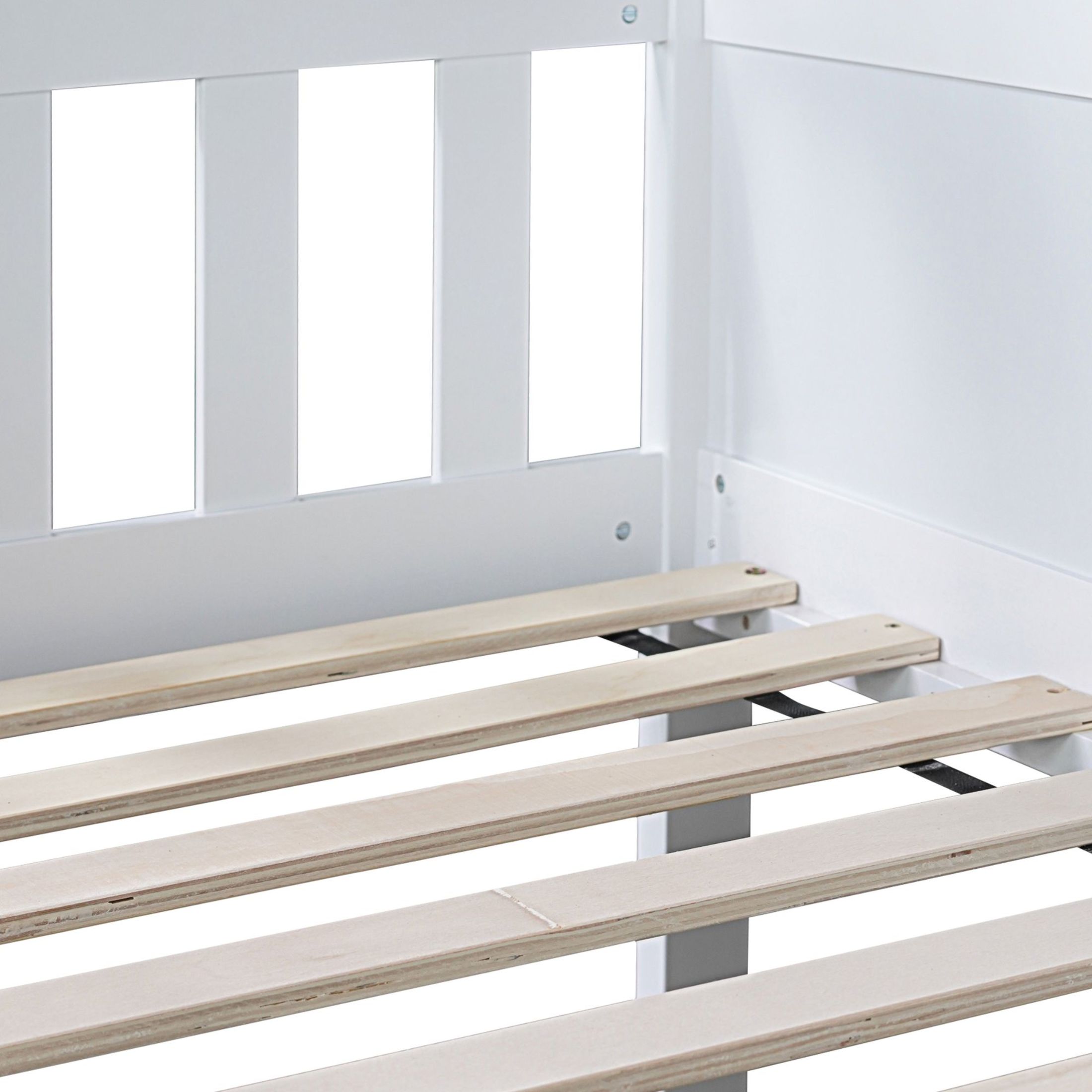 Noble House Lydia Triple Rubber Wood Bunk Bed, Convertible Twin over Twin over Twin with Guardrails and Ladders, White