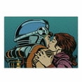 thumbnail image 1 of Love Cutting Board, Astronaut Kisses His Wife Illustration Vintage Pop Art Retro Style Print, Decorative Tempered Glass Cutting and Serving Board, Small Size, Petrol Blue and Brown, by Ambesonne, 1 of 1